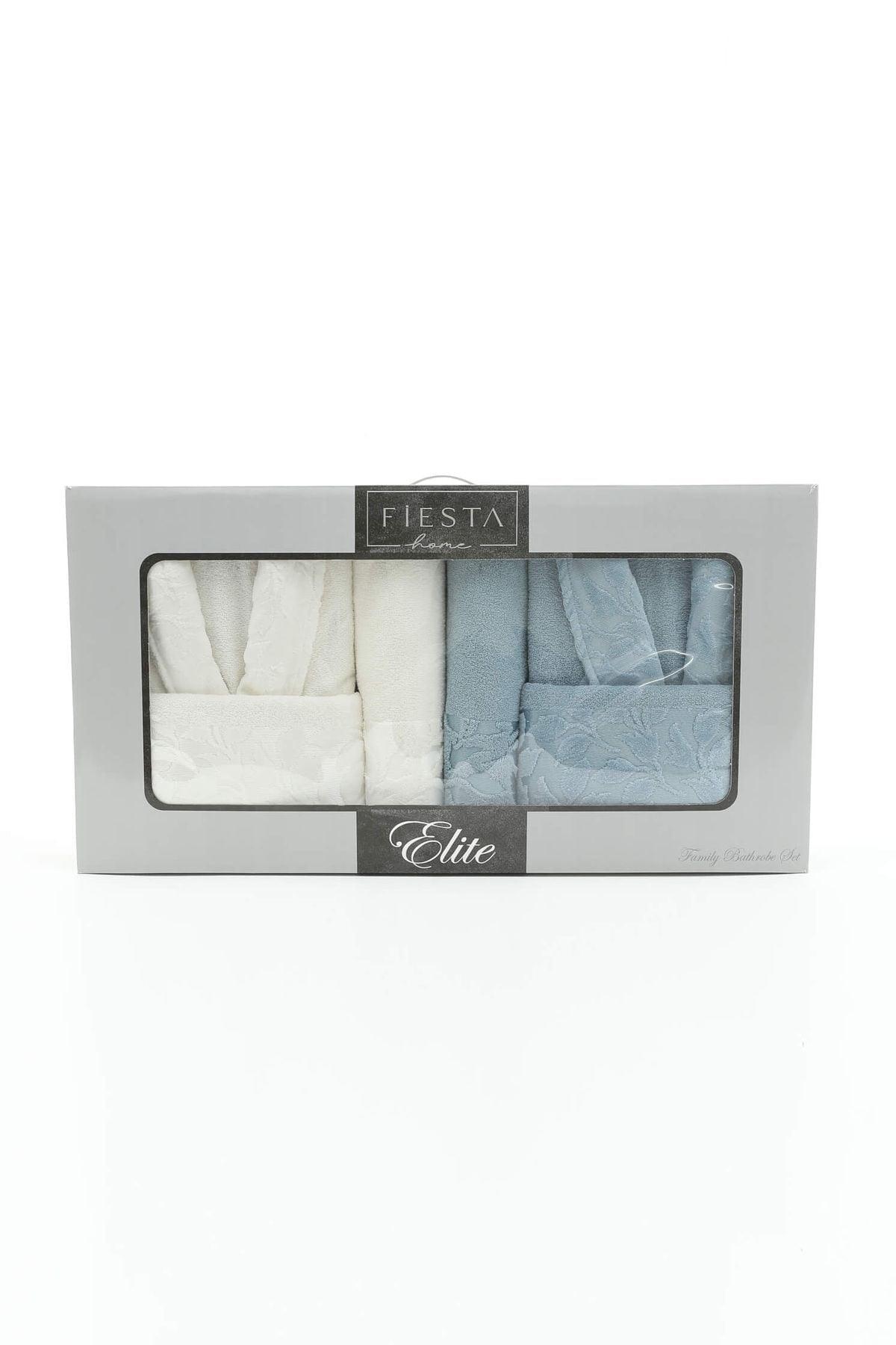 Fiesta Elite Cotton 6 Piece Dowry Family Bathrobe Set - Ecru - Indigo - Swordslife