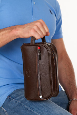 Adelina Men'S Leather Portfolio Clutch Bag Travel Shaving Cosmetic Clutch Bag Dark Brown