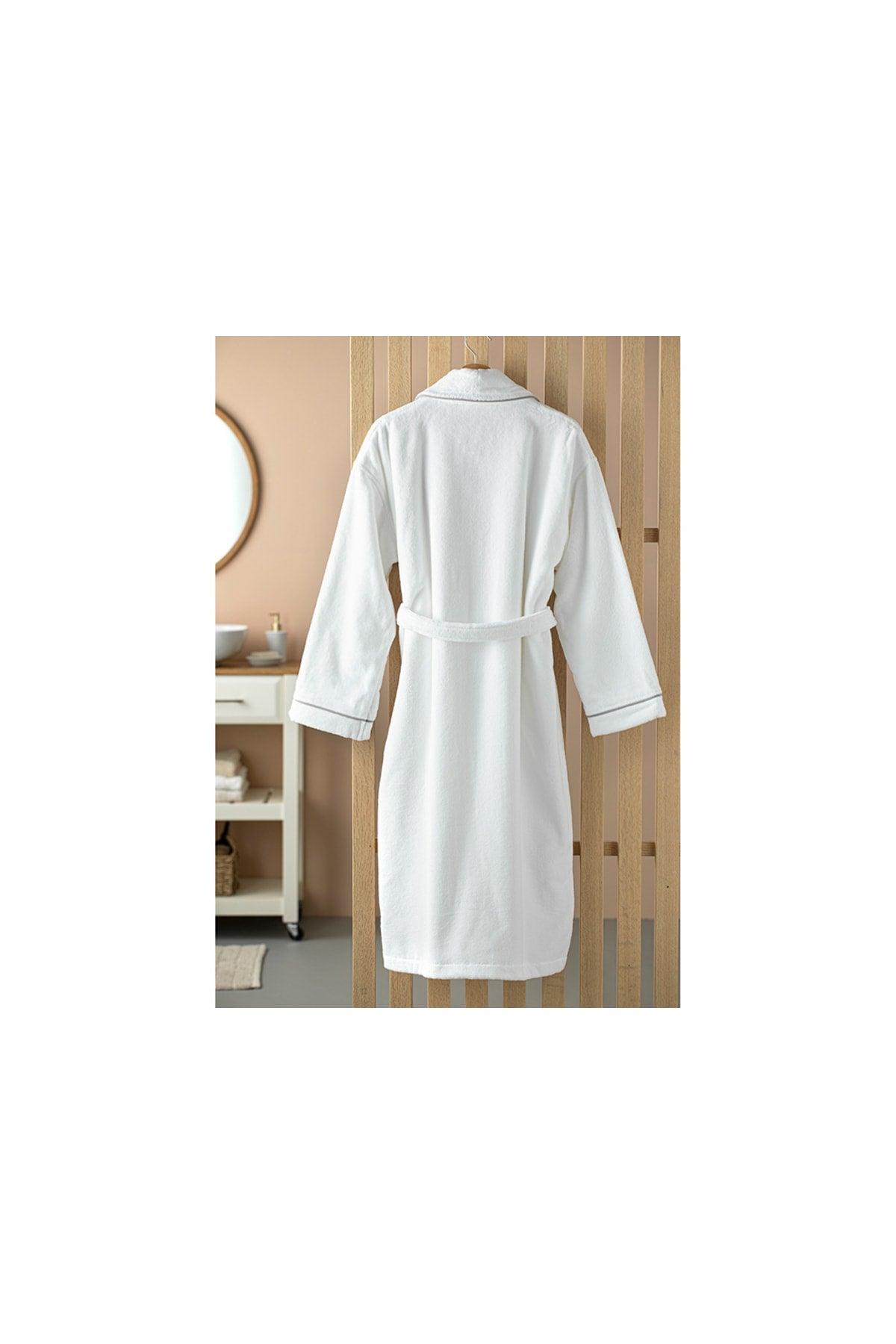 Premium Velvet Bathrobe Cotton Piping Bathrobe Sm White - Gray - Swordslife