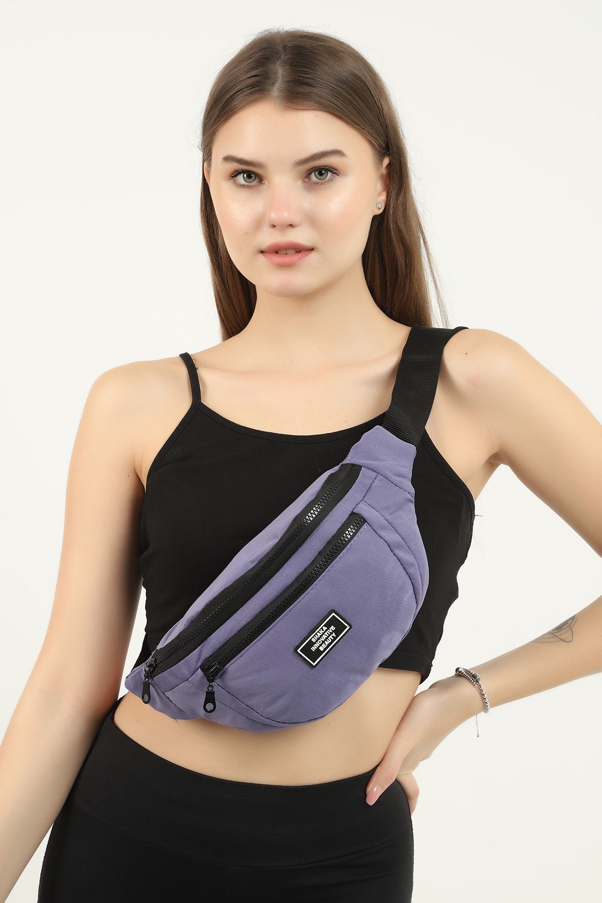 Lilac U8 2-Compartment Adjustable Cross Strap Canvas Unisex Waist And Shoulder Bag E:38 B:17 G:7