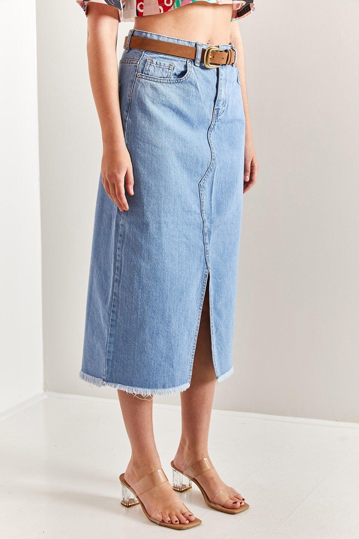 Women's Laser Cut Slit Denim Skirt - Swordslife