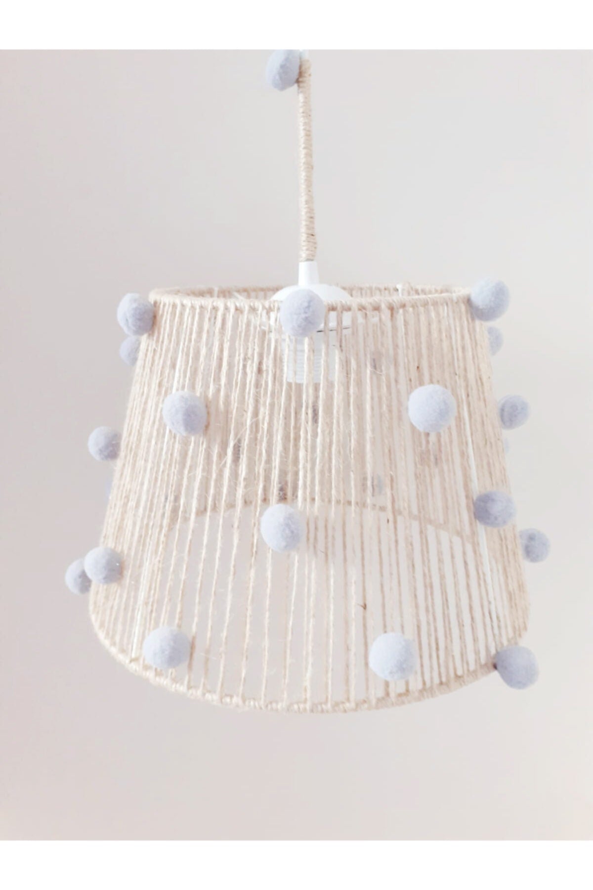 Wicker Rope Wrapped Gray Pompom Baby And Children'S Room Pendant Lamp Chandelier