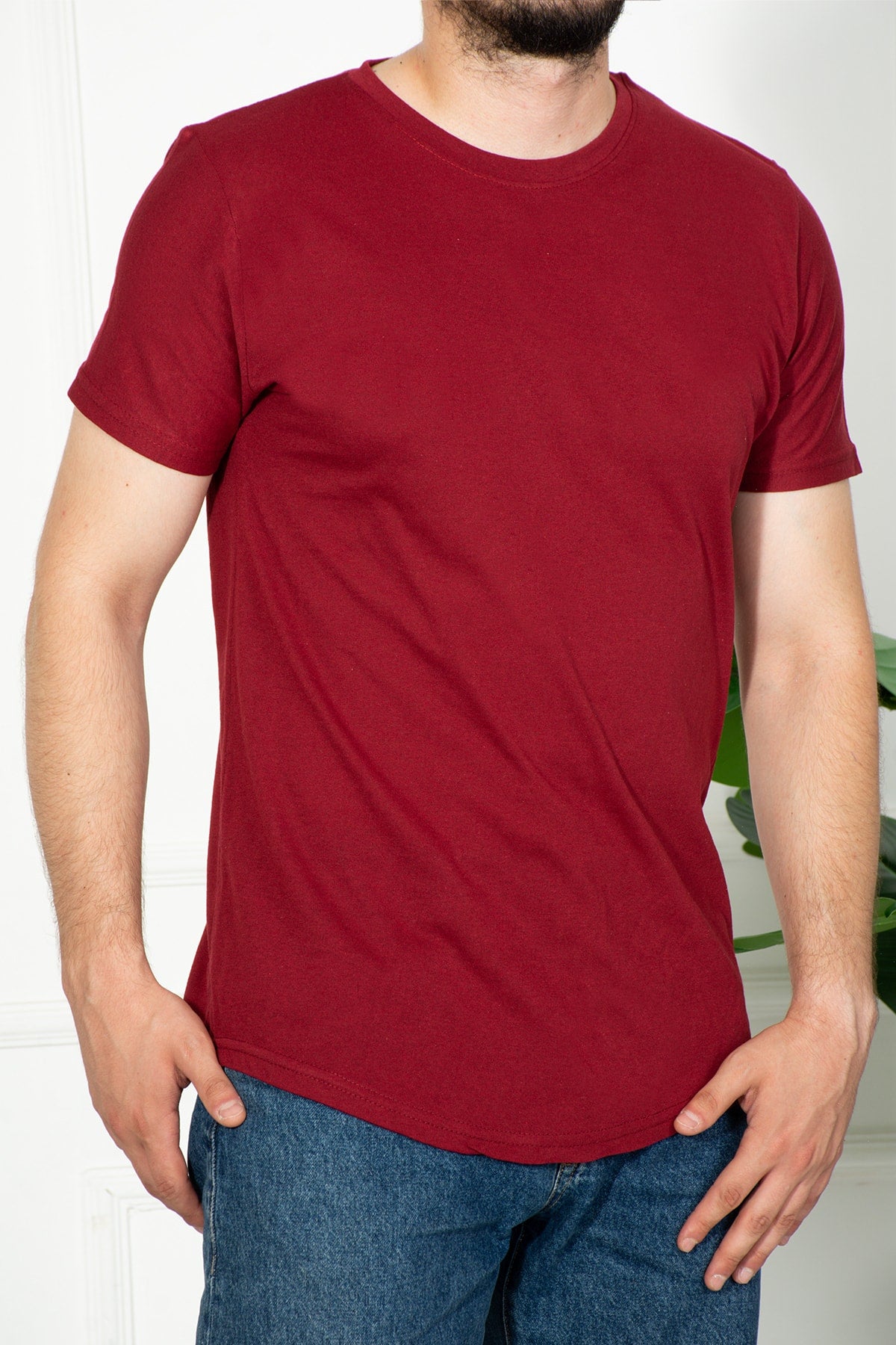 White Men'S Claret Red Slim Fit Tshirt 1000