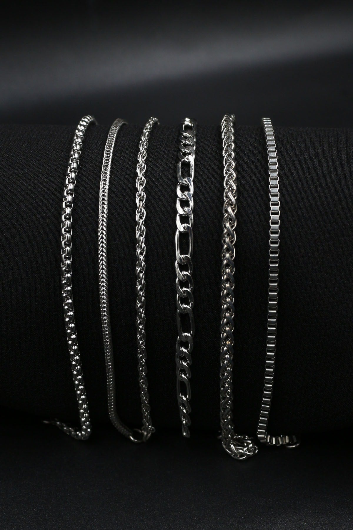 6 Pcs Chain Silver Color Men'S Bracelet Set
