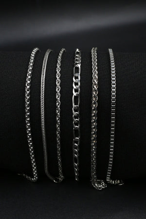 6 Pcs Chain Silver Color Men'S Bracelet Set