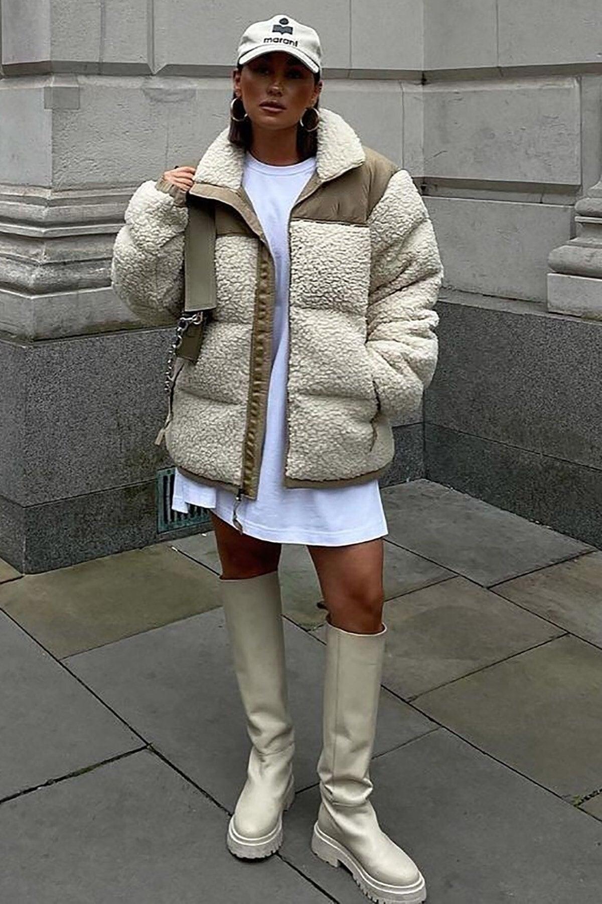 Beige Plush Oversize Coat Mg1371 - Swordslife