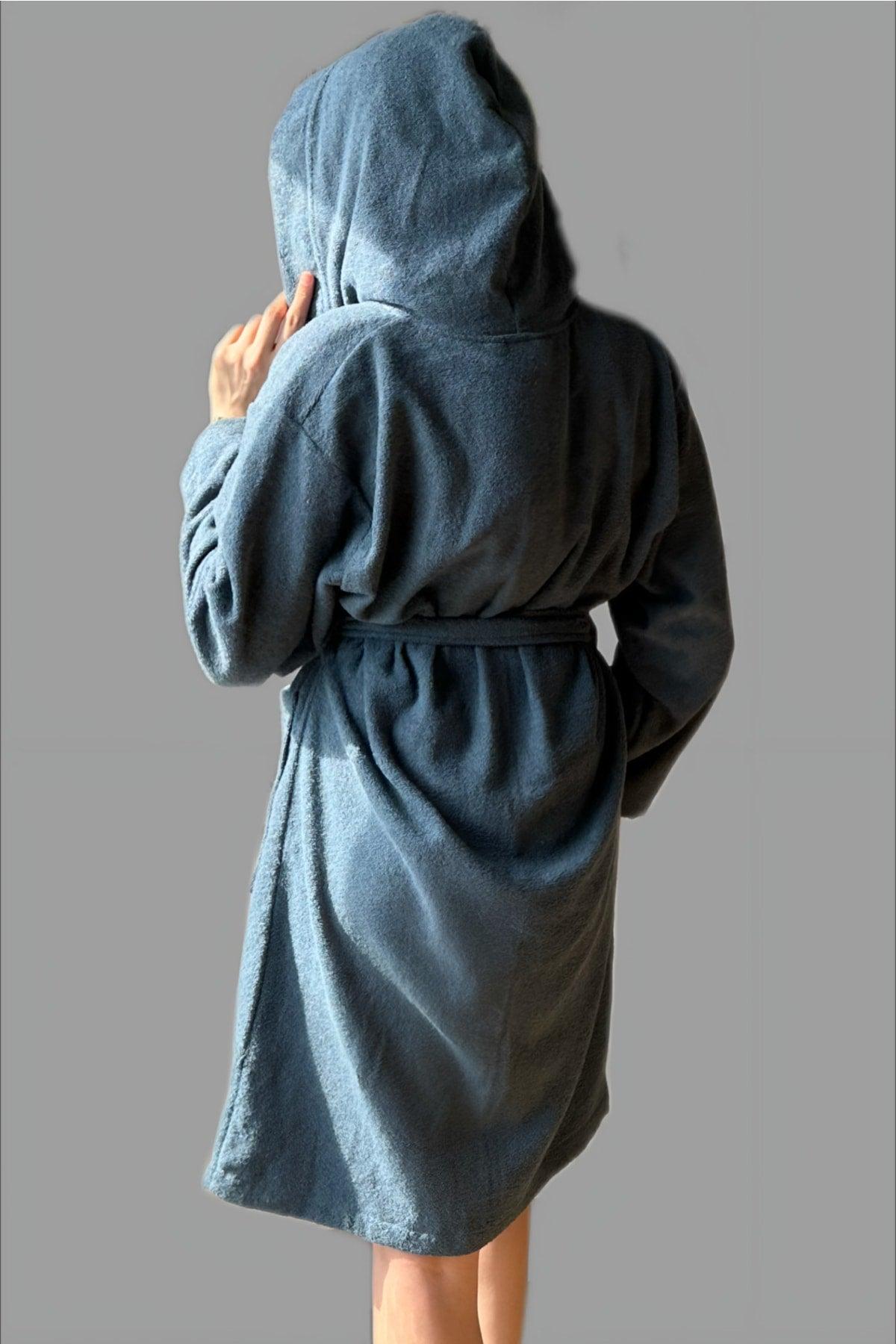 Cotton Loop Unisex Towel Bathrobe Indigo Blue - S/m - Swordslife