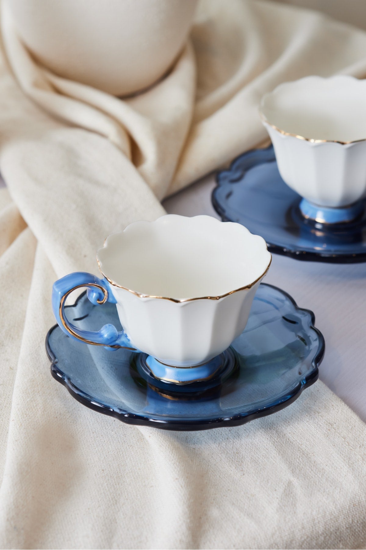 Samo 2 Person Dark Blue Coffee Cup Set With Acrylic Saucer 90 Ml