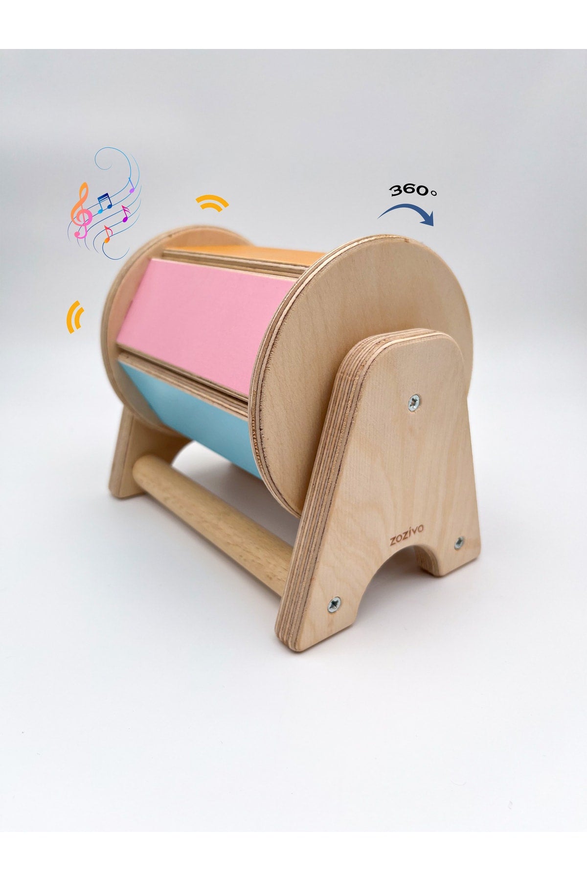 Montessori Wooden Toy with Spinning Body and Sound, +6 Months Toy, Educational Toy for Babies