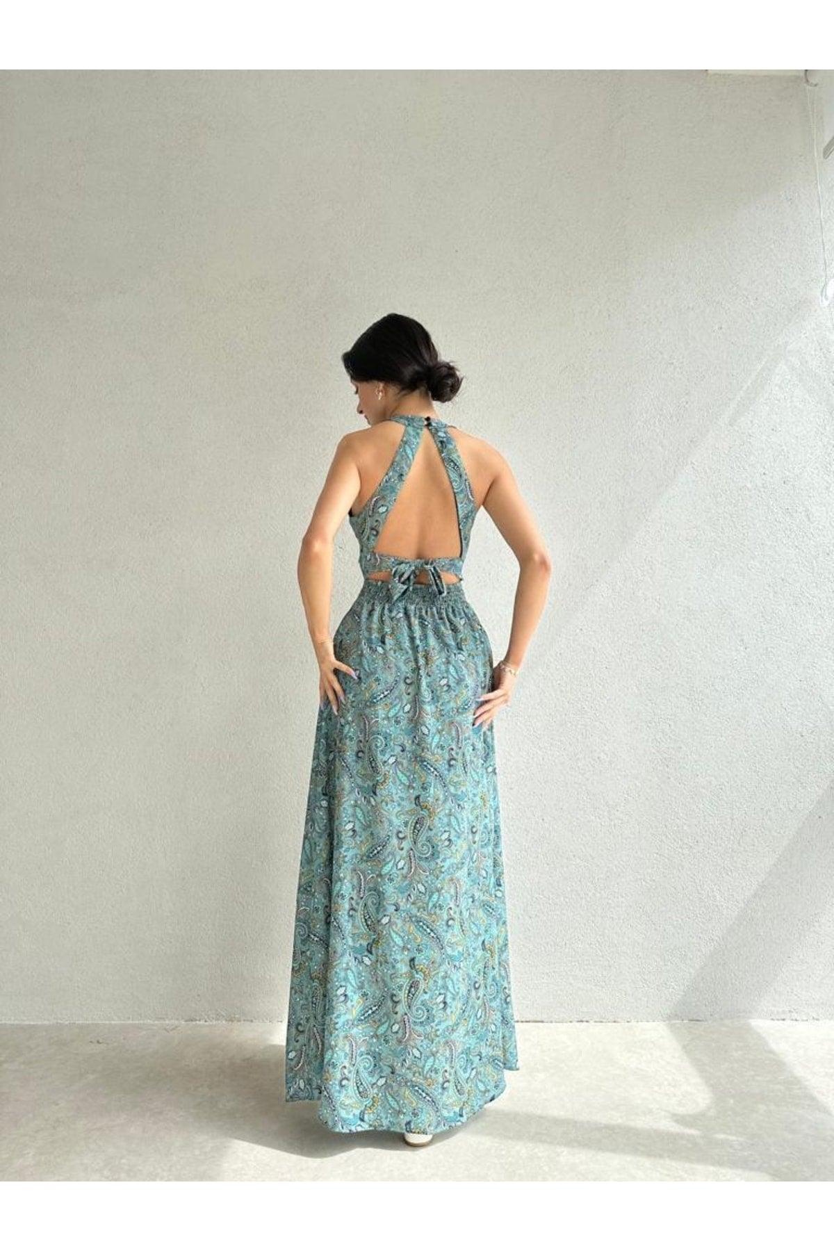 Shawl Patterned Backless Dress - Swordslife