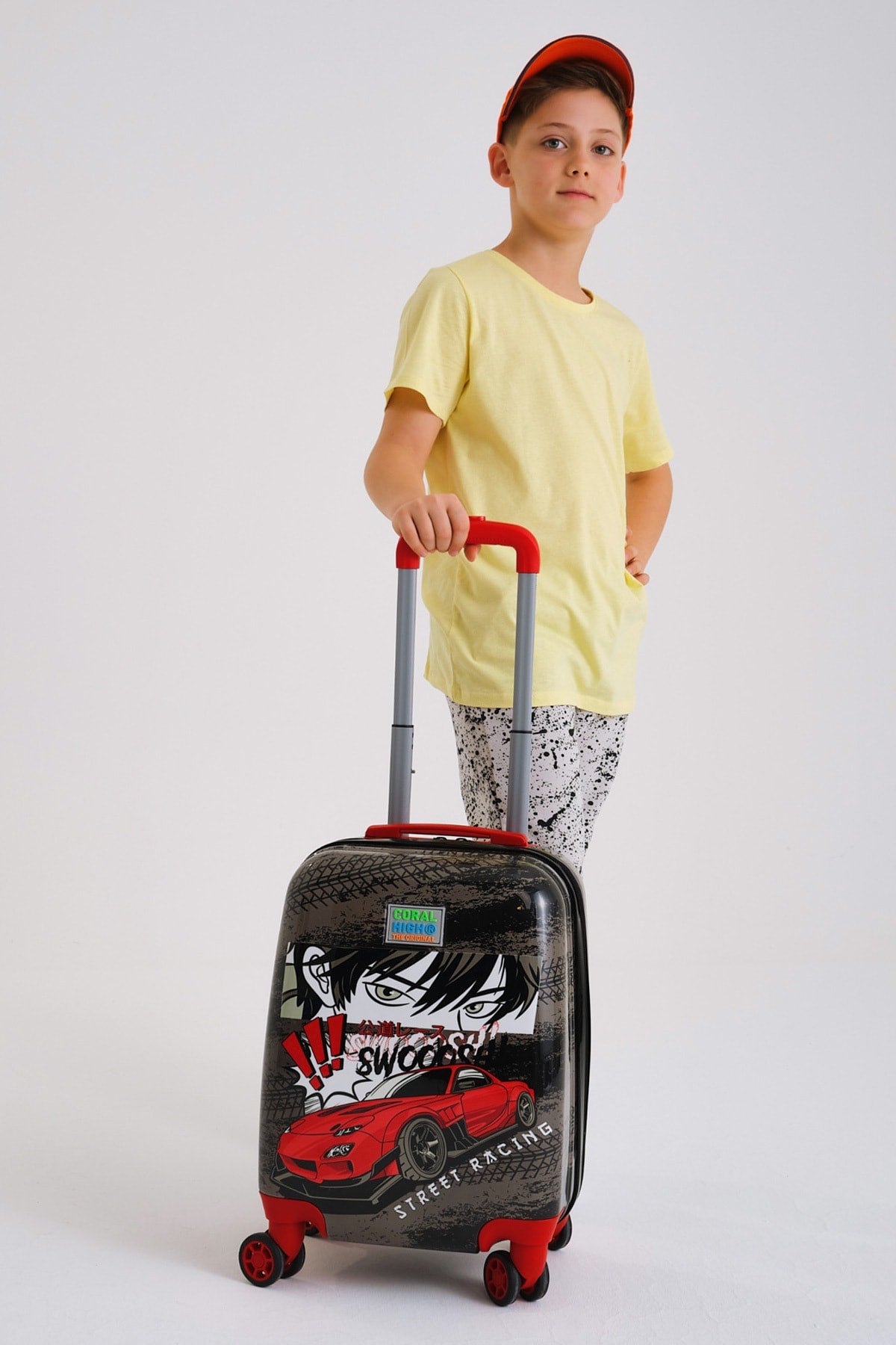 Kids Black Red Anime Car Patterned Luggage 16738