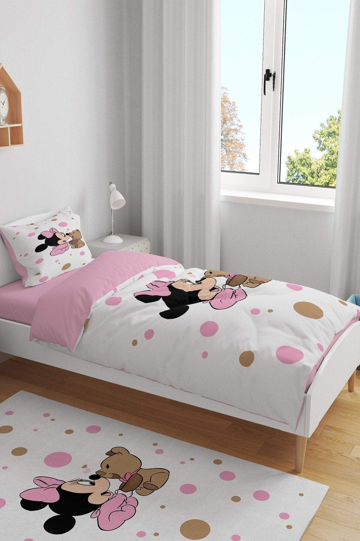 Minnie And Teddy Bear Patterned Single Baby Kids Duvet Cover Set