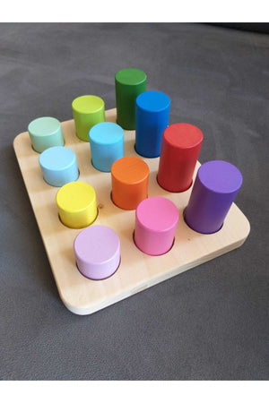 Montessori Cylinders With Matching Table & Educational Cards & Solid Wood