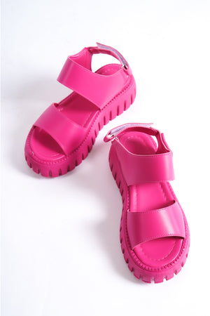 735-Pmb Thick Scalloped Pink Gladiator Platform Sandals