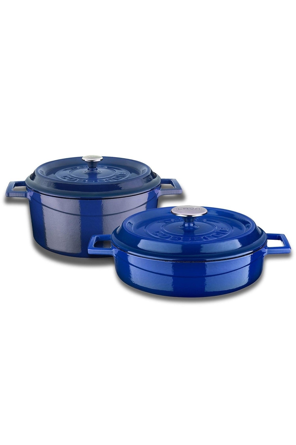 Cast Iron Round Deep And Shallow 5 Piece Cookware Set Blue