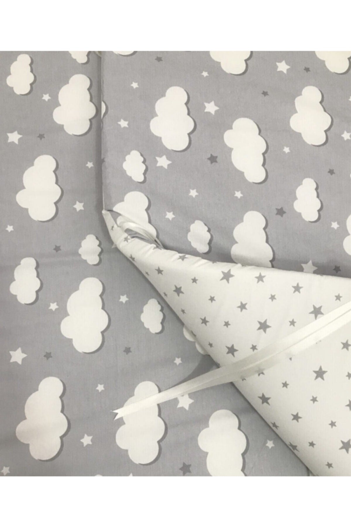 Montessori 120X200Cm Crib Side Protection And Duvet Cover Set Gray Cloud Design