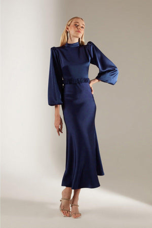 Judge Collar Sax Balloon Sleeve Evening Dress - Swordslife