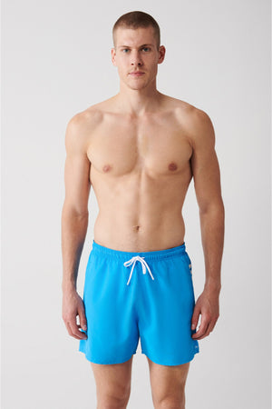 Men'S White-Turquoise Quick Dry Printed Standard Size Swimwear Marine Shorts E003802