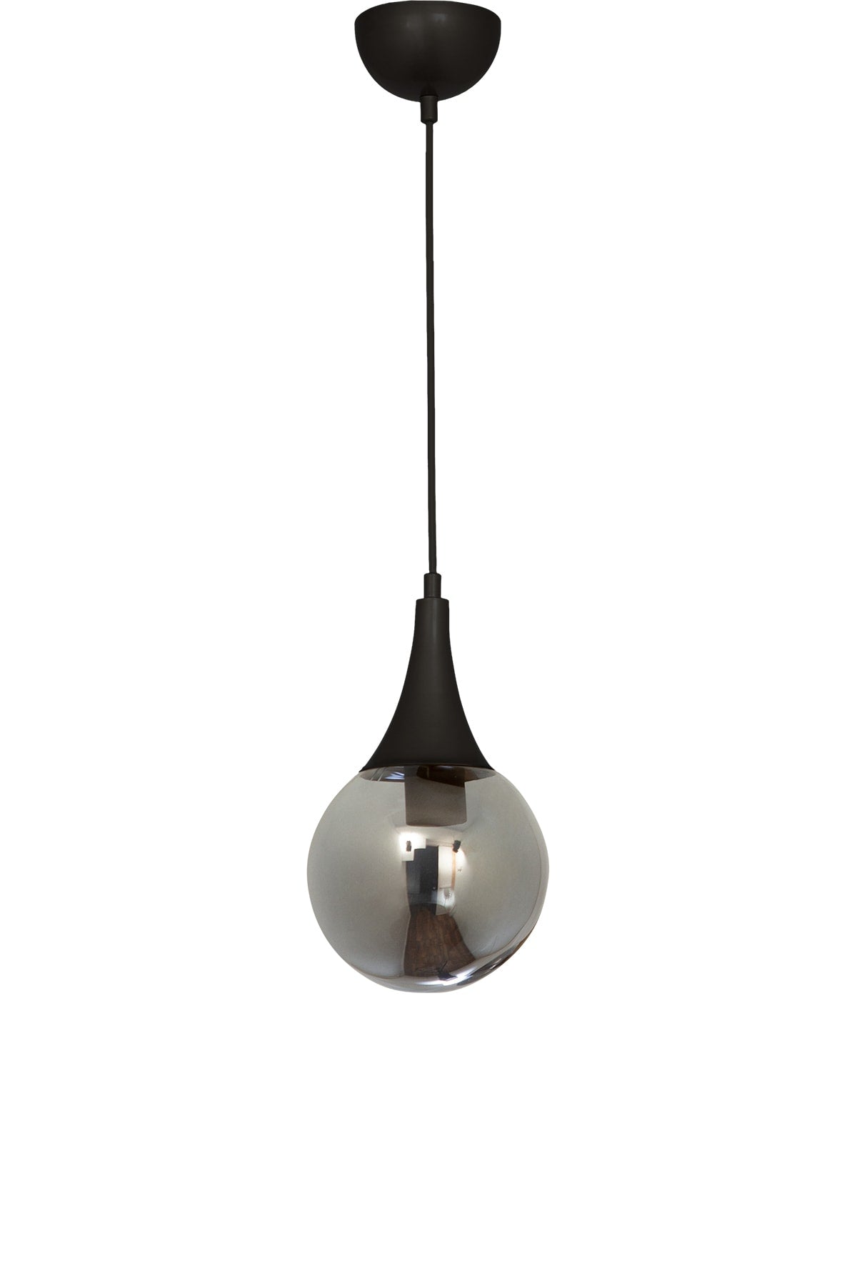 Single Drop Black Round Smoked Glass Pendant Lamp Chandelier