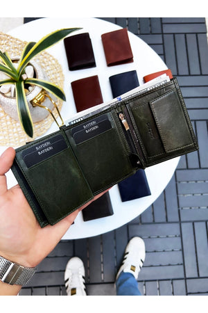 Luna Genuine Leather Handy Coin Holder Kibar Men'S Wallet Crazy Green