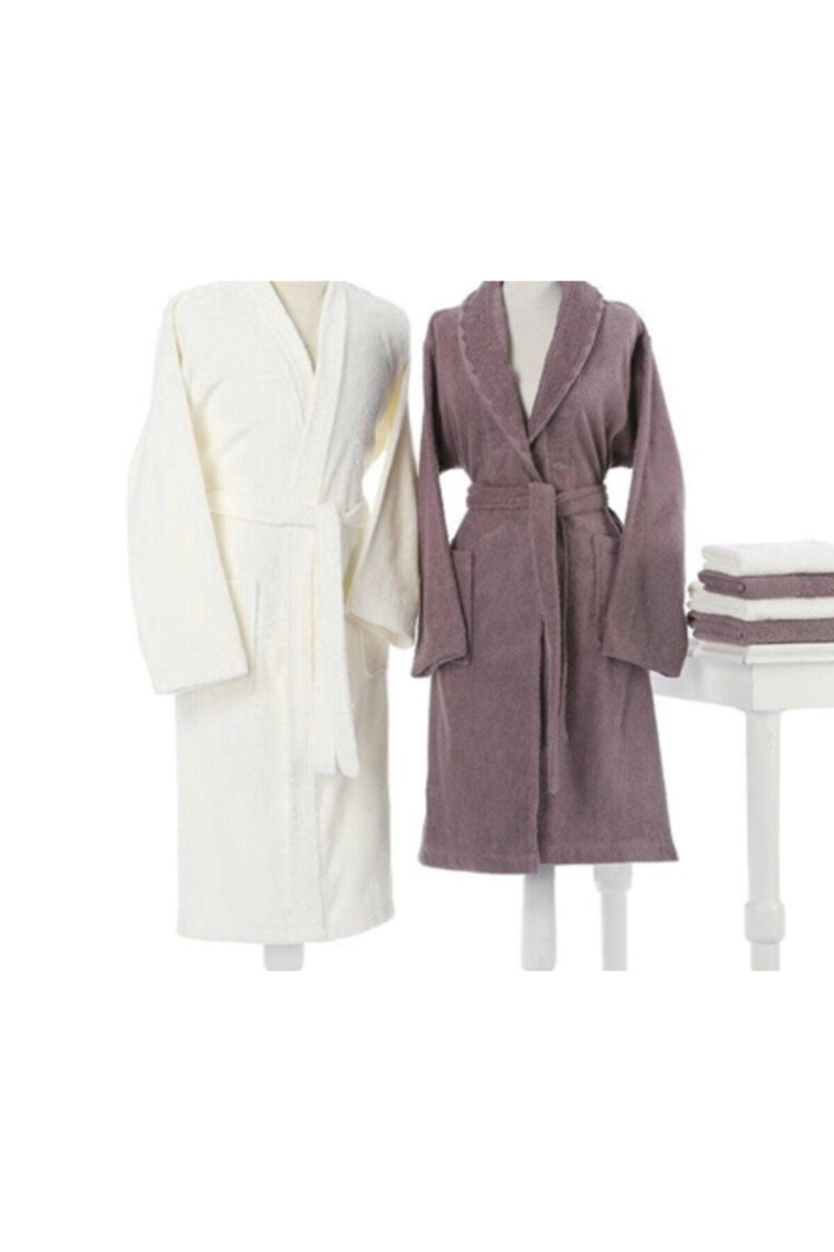 Women's Beige and Purple Guipure Orchid Bathrobe Set 6 Pieces - Swordslife