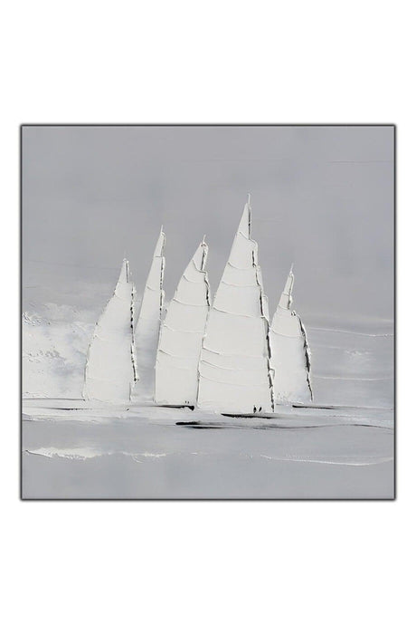 Abstract White Sailing Ships Oil Painting Textured Painting - Swordslife