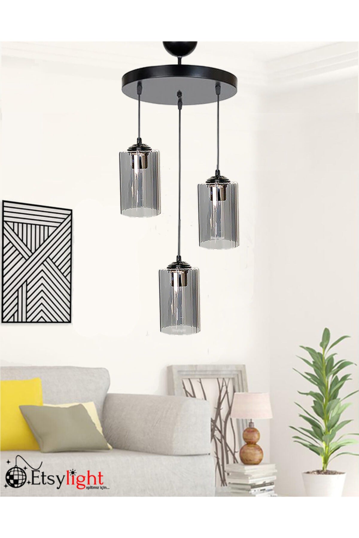 Dora Black 3 Living Room Pendant Lamp Glass Chandelier