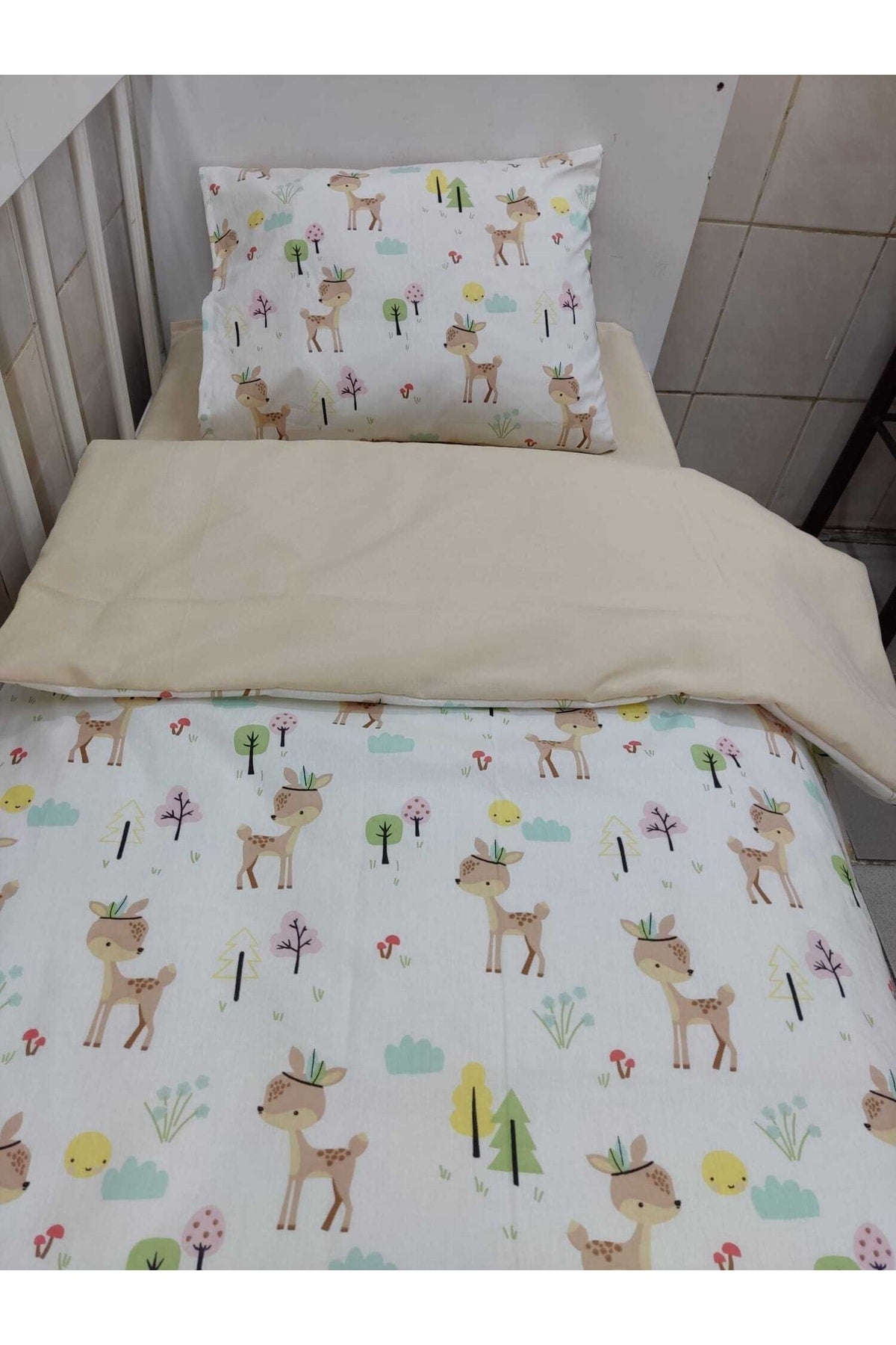 Cotton Baby Kids Duvet Cover Set 70X120 For Park Crib Roe Brown