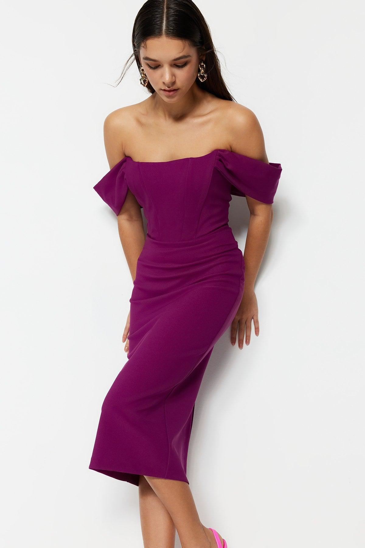 Purple Detailed Elegant Evening Dress - Swordslife