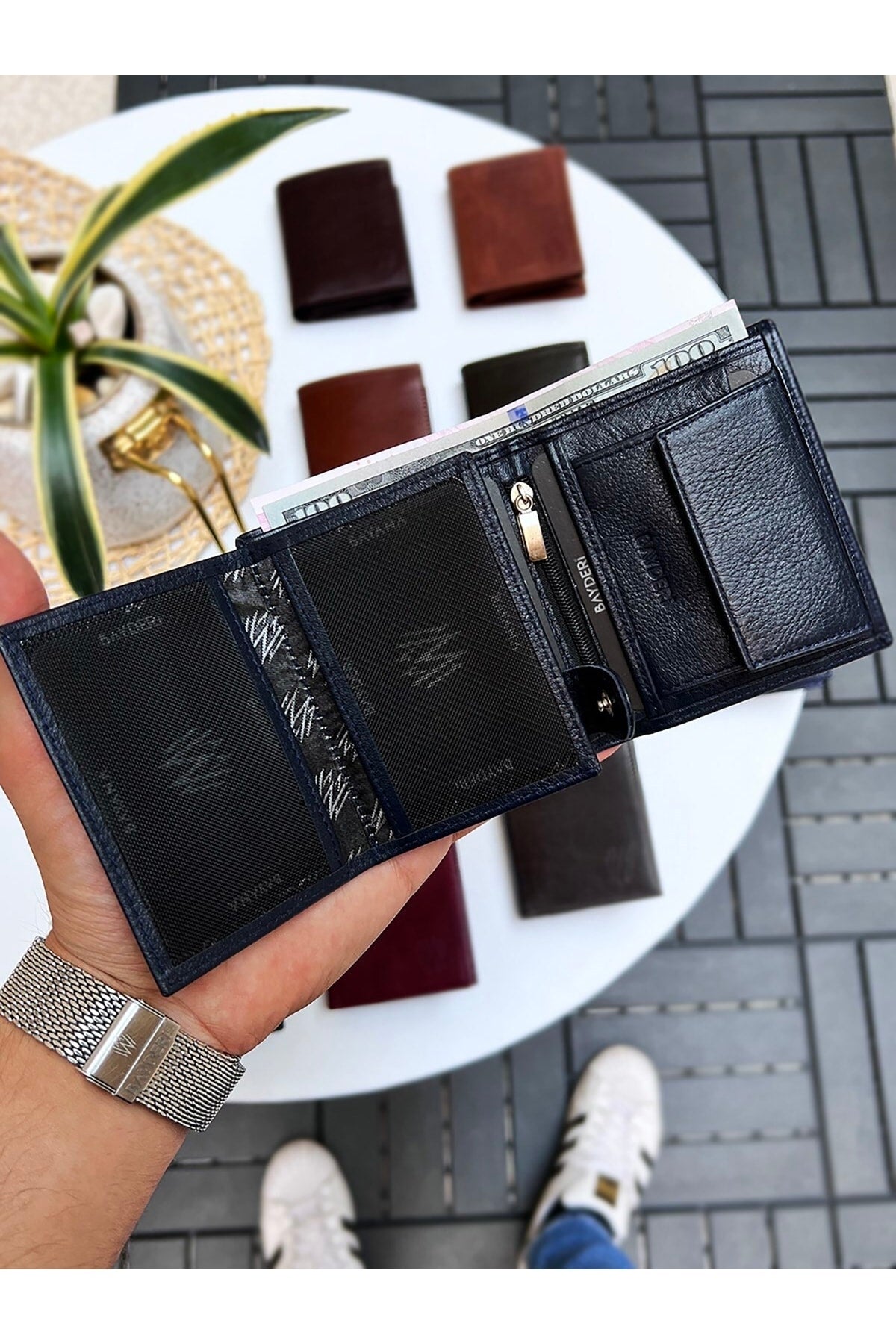 Luna Genuine Leather Handy Coin Holder Genuine Men'S Wallet Navy Blue
