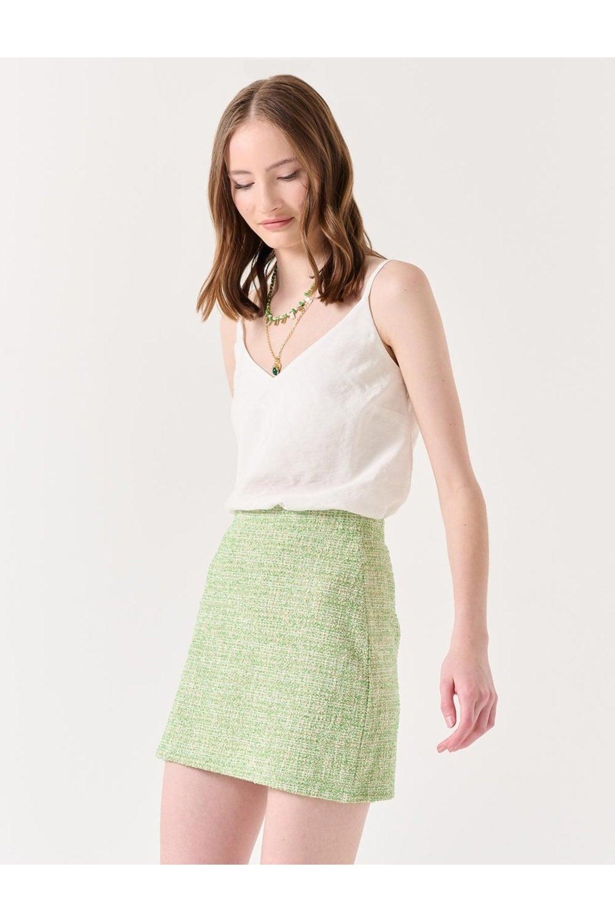 Light Green Slim Fit Jacquard Short Summer Skirt - Swordslife