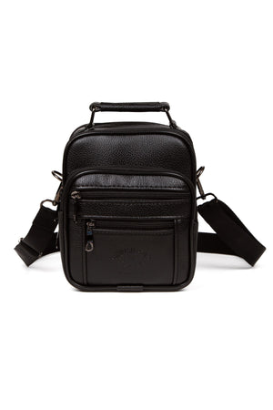 Men'S Small Size Black Leather Steel Case Hand And Shoulder Bag