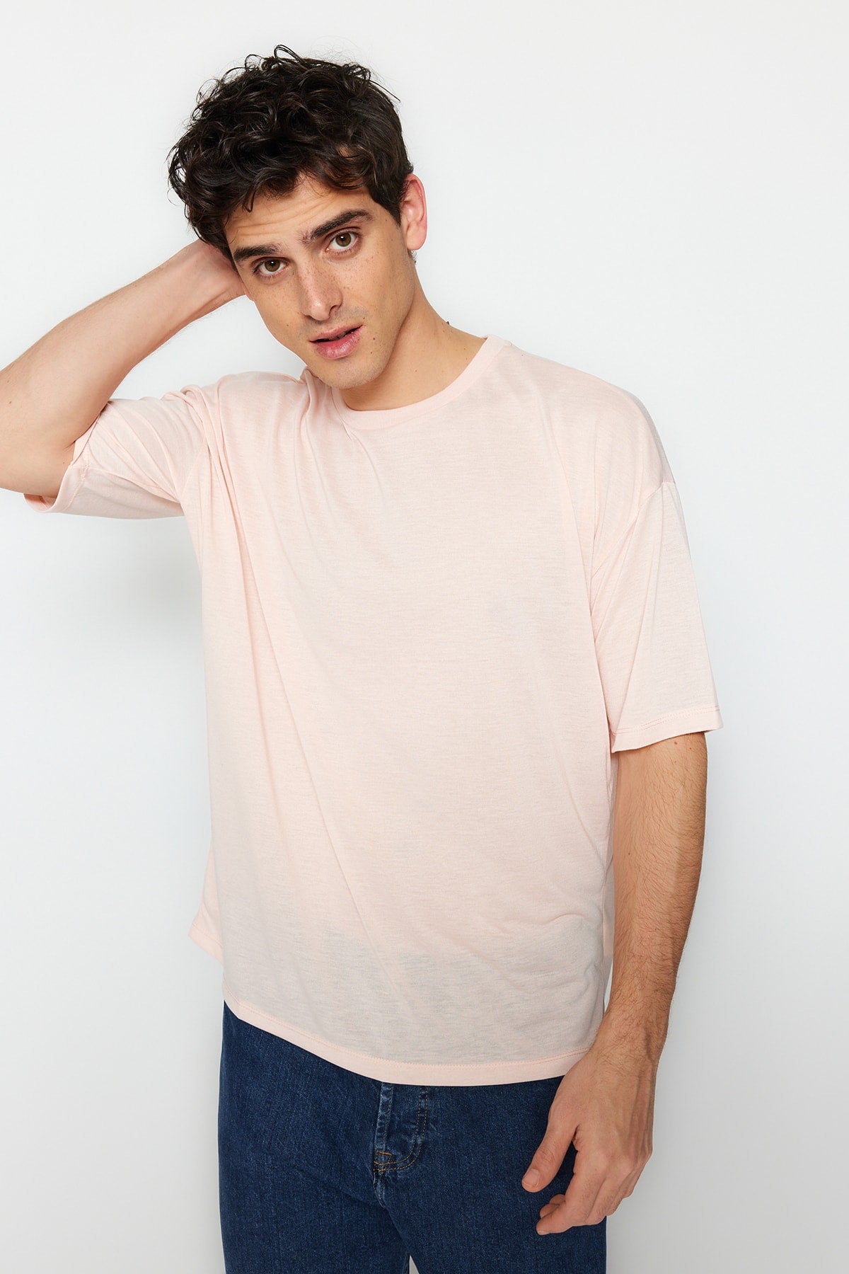 Pink Men's Basic Oversize Crew Neck Short Sleeve T-Shirt TMNSS22TS0300