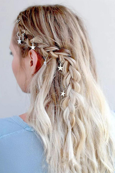 Silver Stars Hair Earring Clasp Set - Swordslife