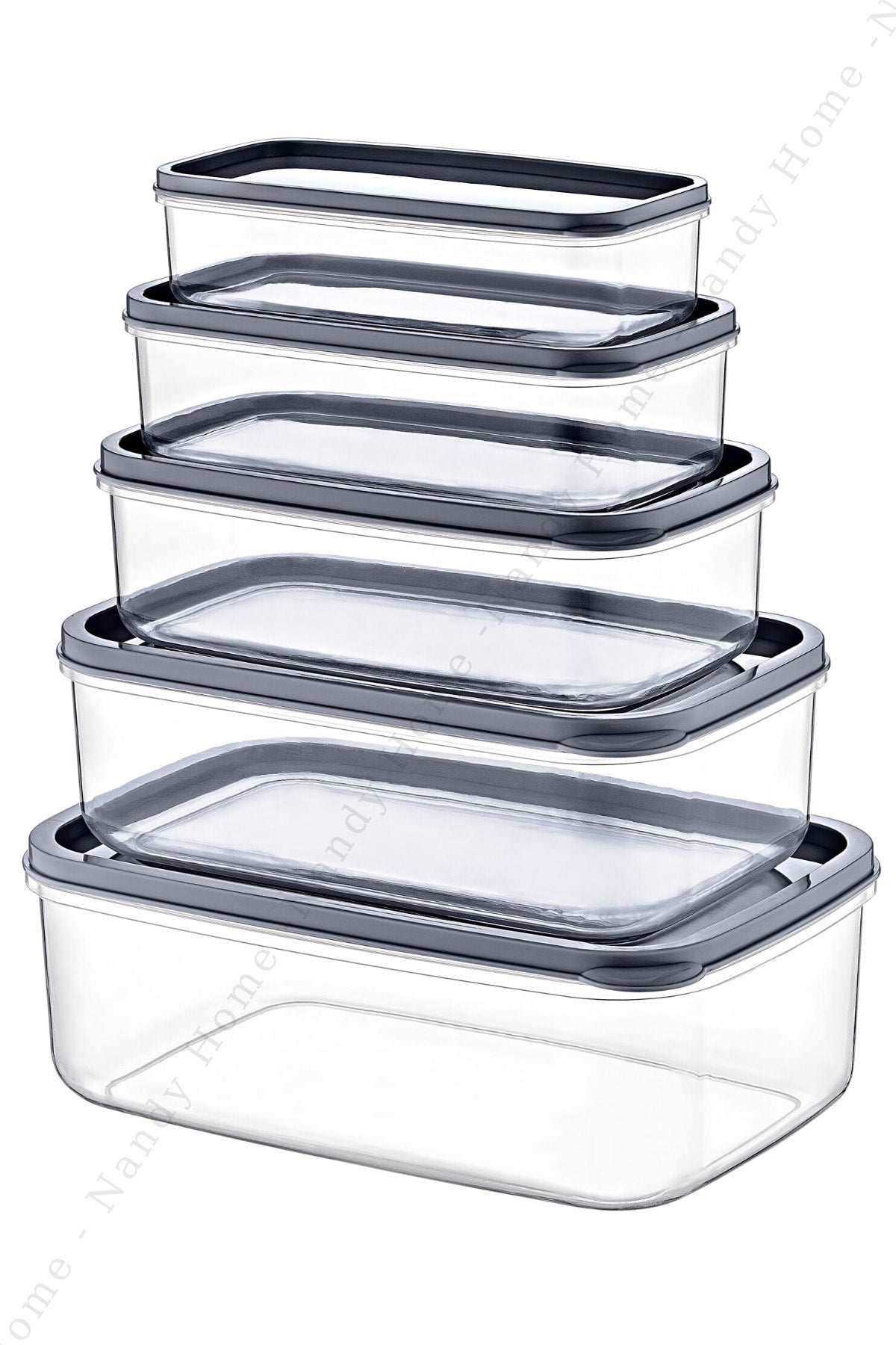 Set Of 5 Embox Rectangular Food Storage Container Anthracite