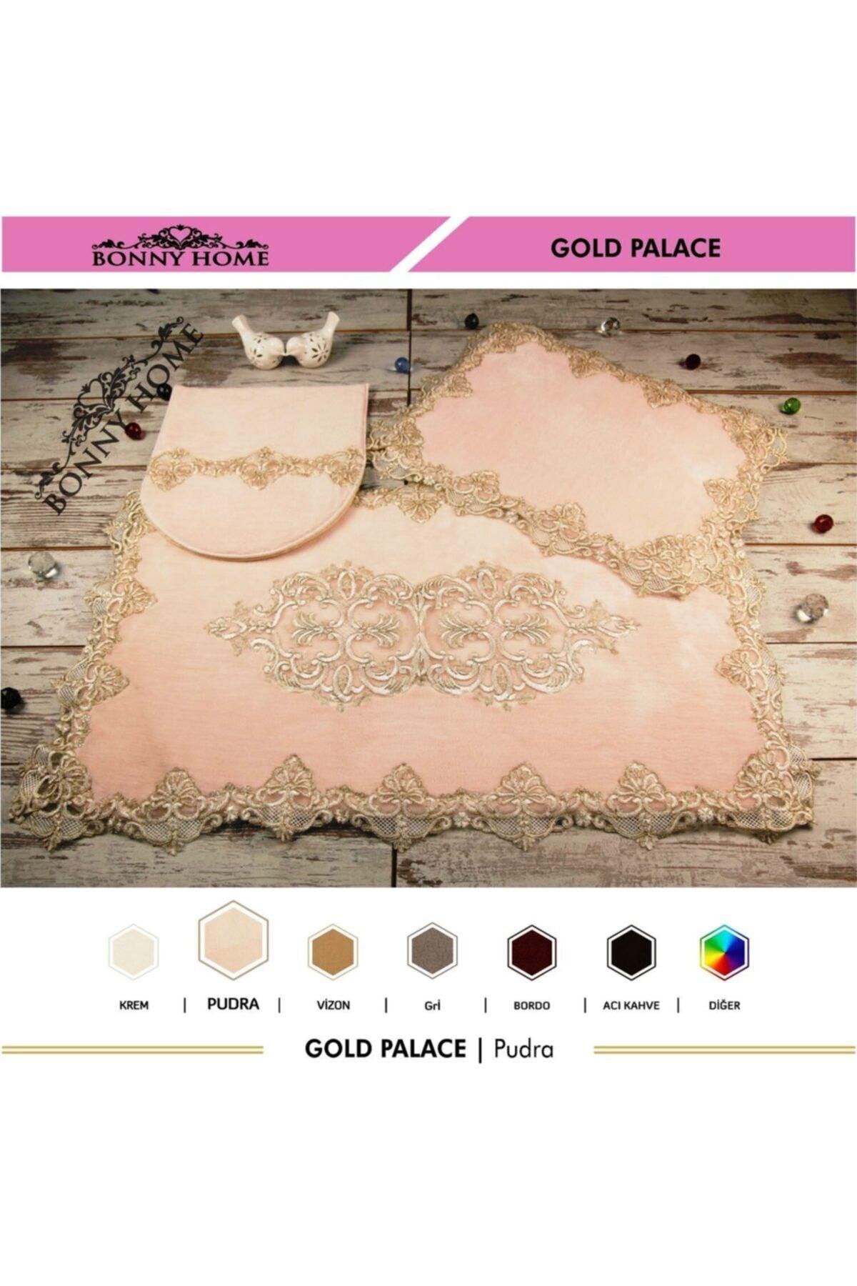 Powder Gold Palace 3-piece Dowry French Lace Applique Closet Set Bath Mat Set - Swordslife