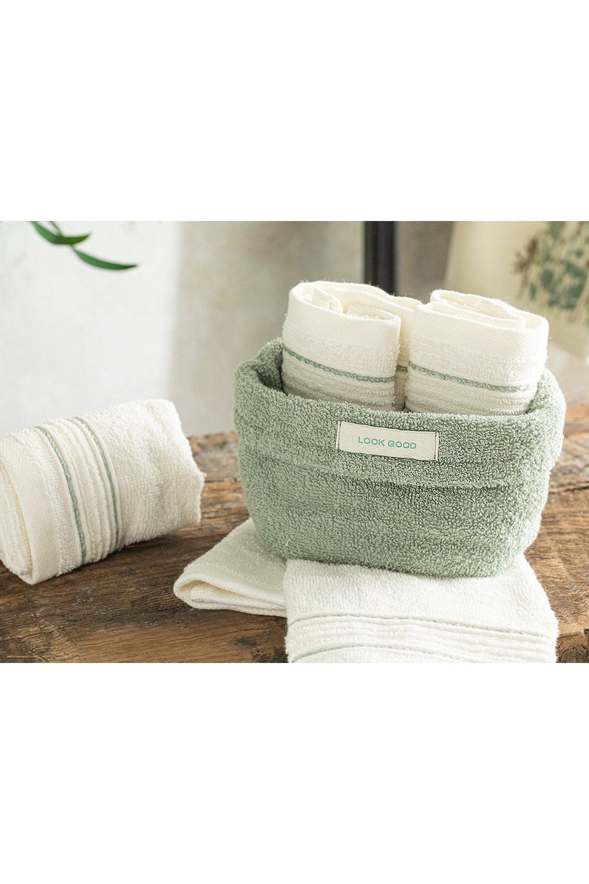 Quadro Cotton Towel Set of 4 30x40 Cm Water Green-ecru - Swordslife