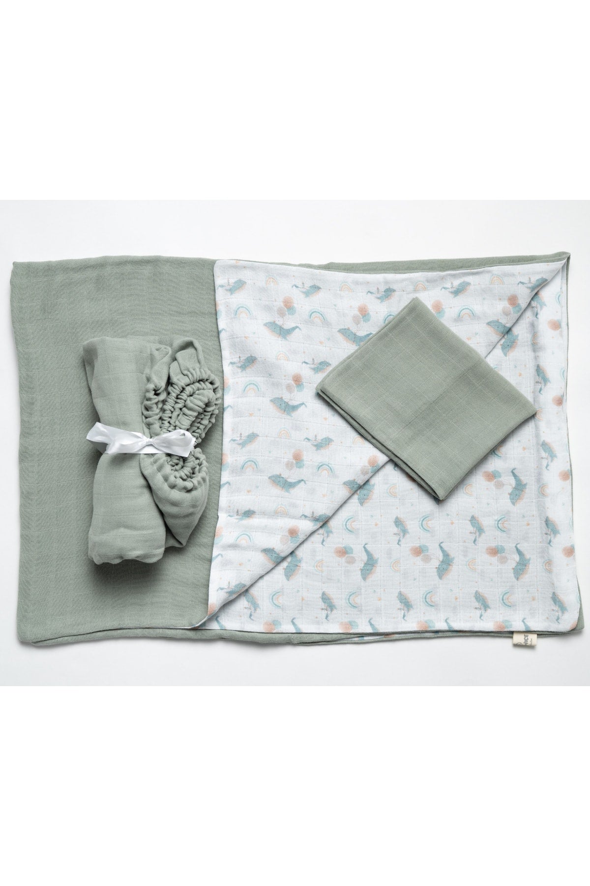 Double Sided Baby Duvet Cover Set 2 Layers Muslin Fabric Premium Quality 100% Cotton-Green Color