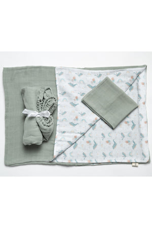 Double Sided Baby Duvet Cover Set 2 Layers Muslin Fabric Premium Quality 100% Cotton-Green Color