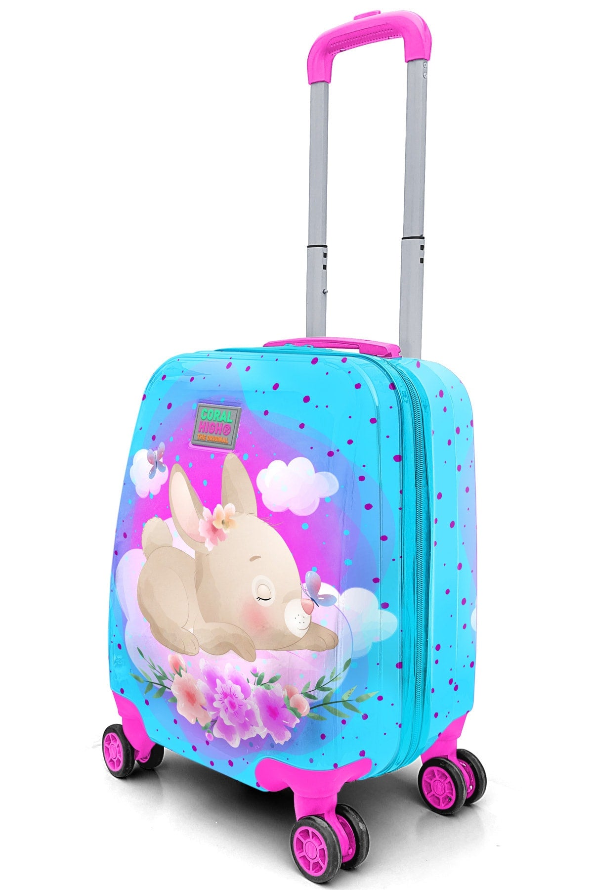 Kids Blue Pink Rabbit Patterned Luggage 16706