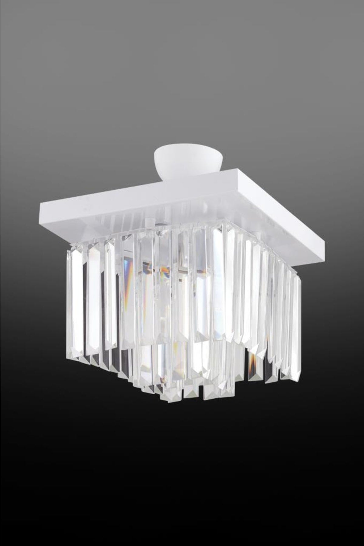 Yasemin 30 Cm Square White Crystal Stone Chandelier