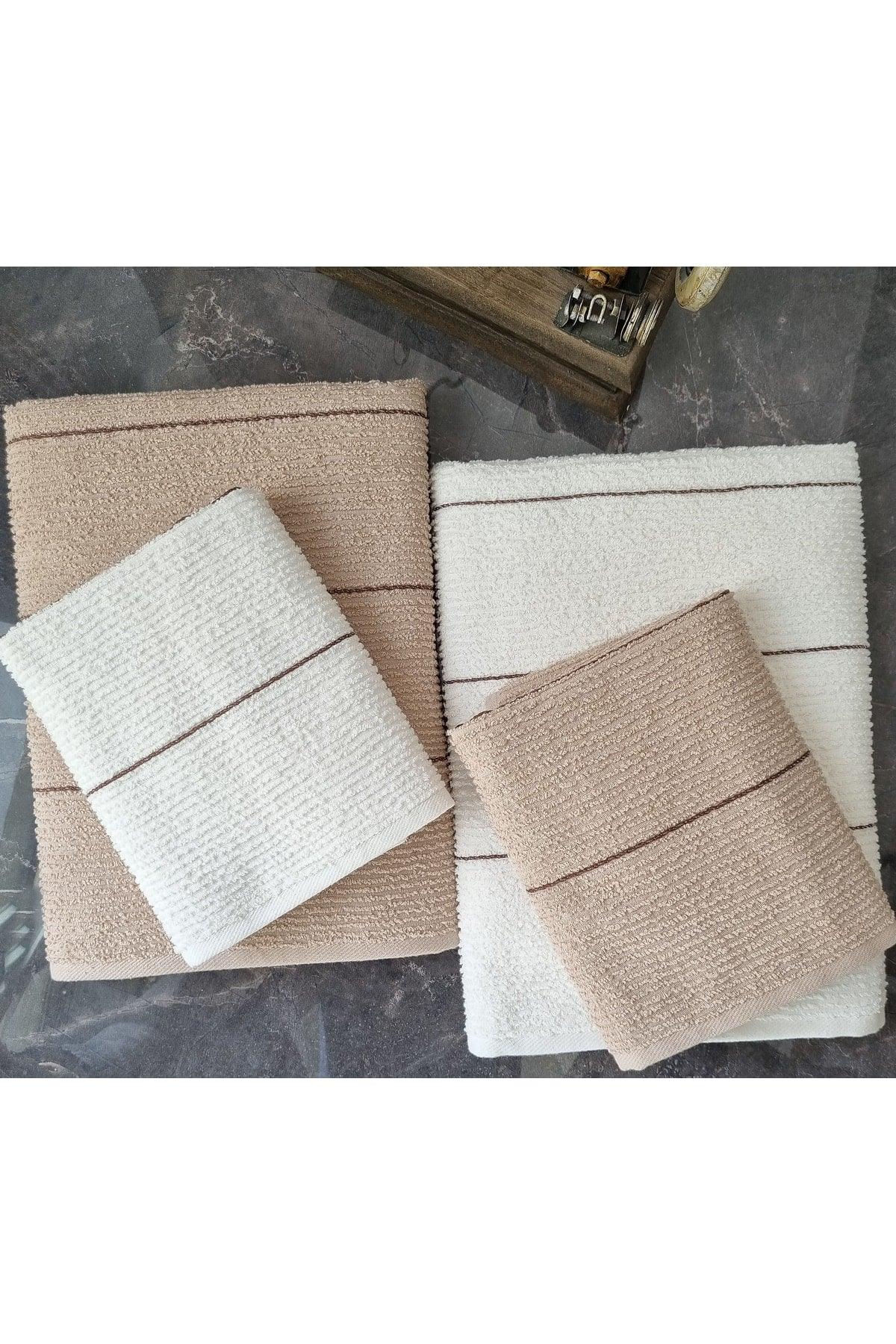 Sahara 50 X 85 – 70 X140 Cm 4 Pcs Bath Towel Set | Beige-cream Vtxmk107 - Swordslife