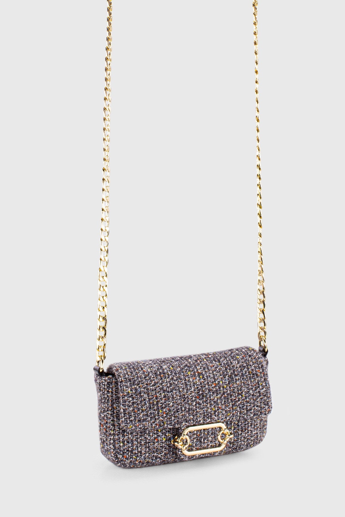 Women'S Tweed Black Chain Magnet Closure Crossbody Bag 225