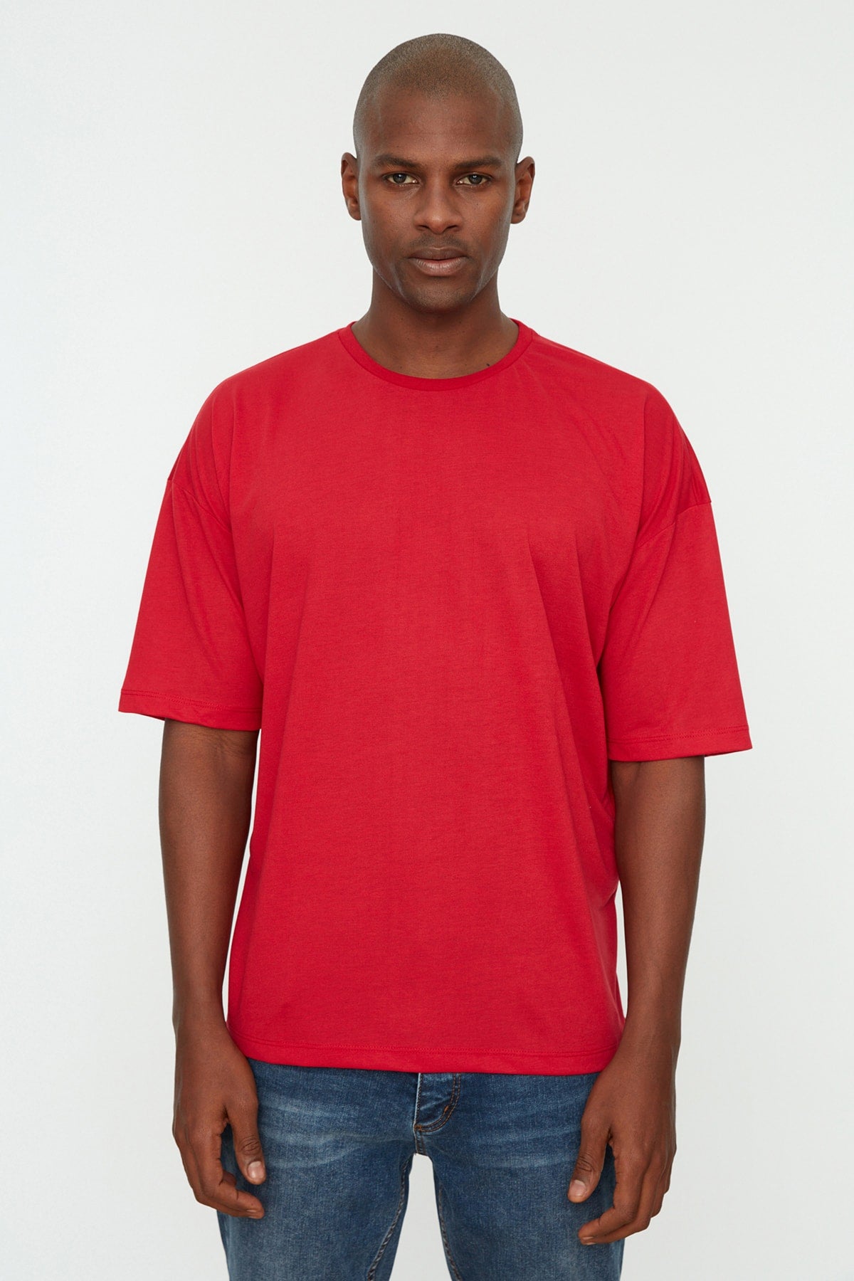Red Men'S Basic Crew Neck Oversize Short Sleeve T-Shirt Tmnss22Ts0300