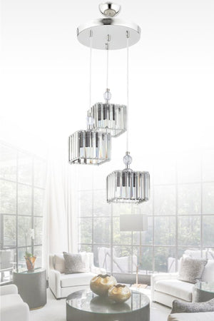 Maya 3-Piece Silver K-10 Crystal Stone Chandelier