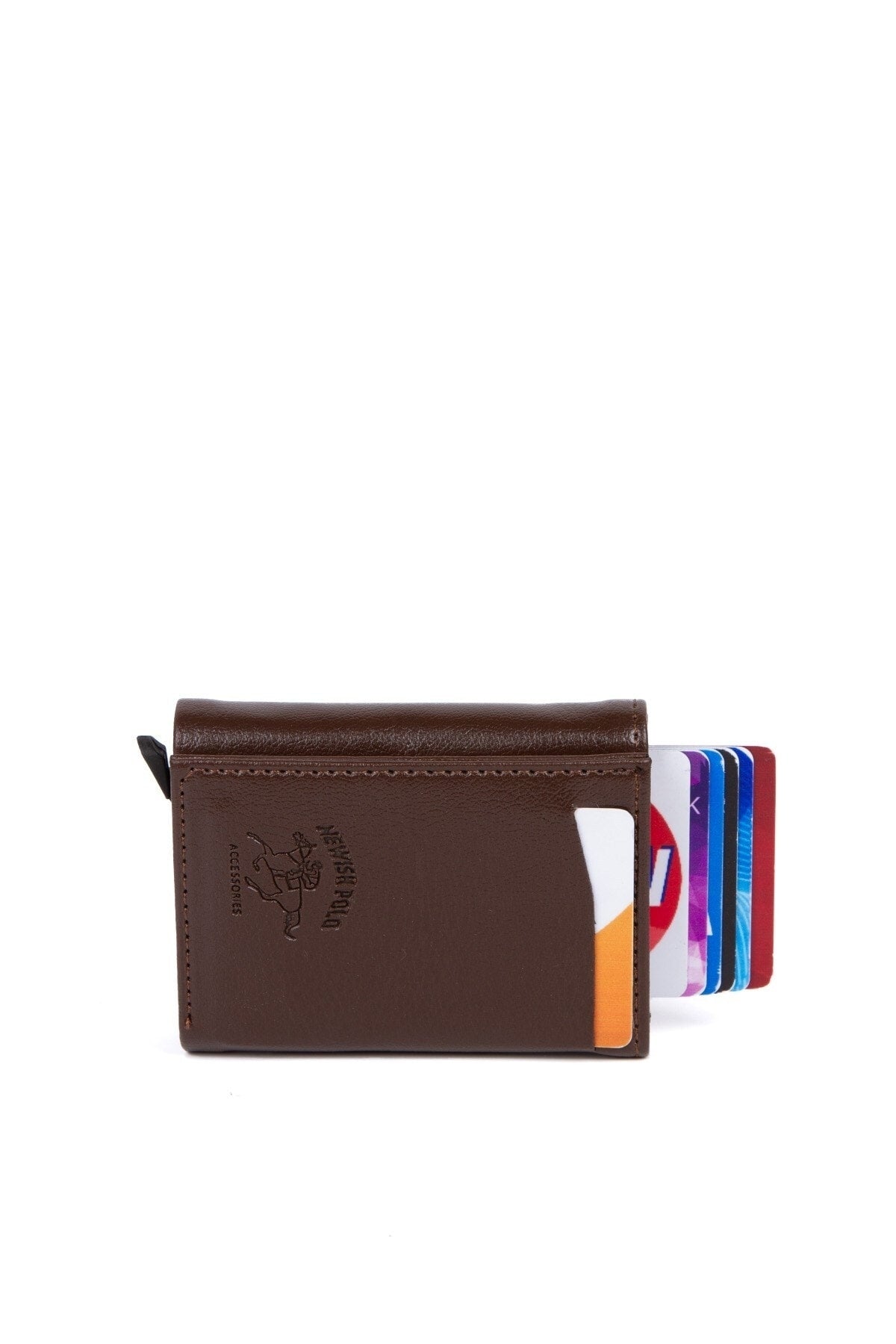Unisex Leather Aluminum Mechanism Sliding Card Holder Wallet With Paper Money Compartment (7,5X10Cm)