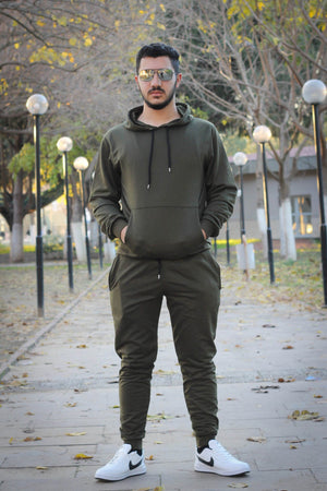 Hooded Kangaroo Pocket Cotton Men'S Tracksuit Set