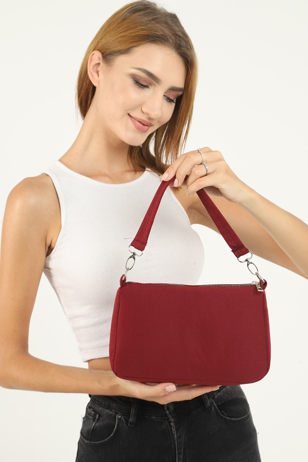 Claret Red U16 Daily Sport Canvas Fabric Baguette Women's Hand And Shoulder Bag U:23 E:15 W:7