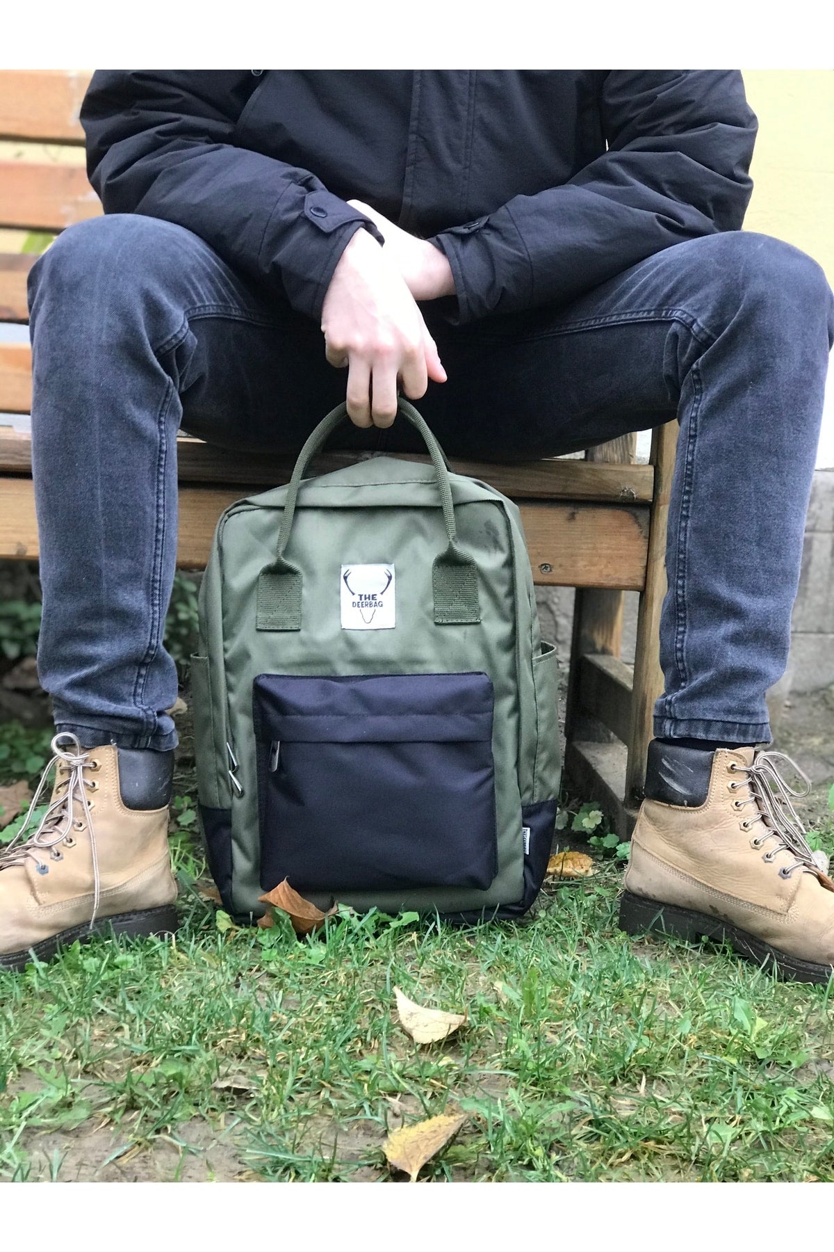 Unisex Waterproof Khaki Black Backpack , Laptop Bag