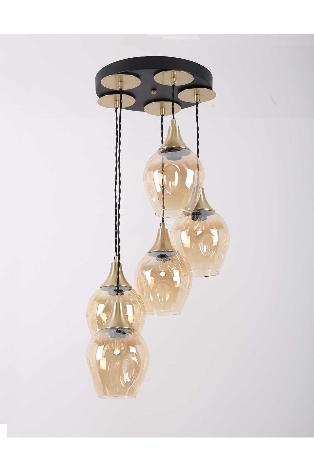 Marlo 5-Piece Black Antique Honey Glass Pendant Lamp Chandelier